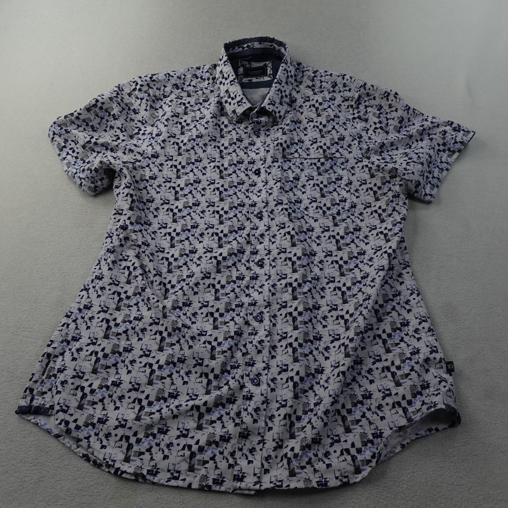 7Diamonds Ultra Violet Shirt Mens L Blue Geometric 4 Way Stretch Short Sleeve